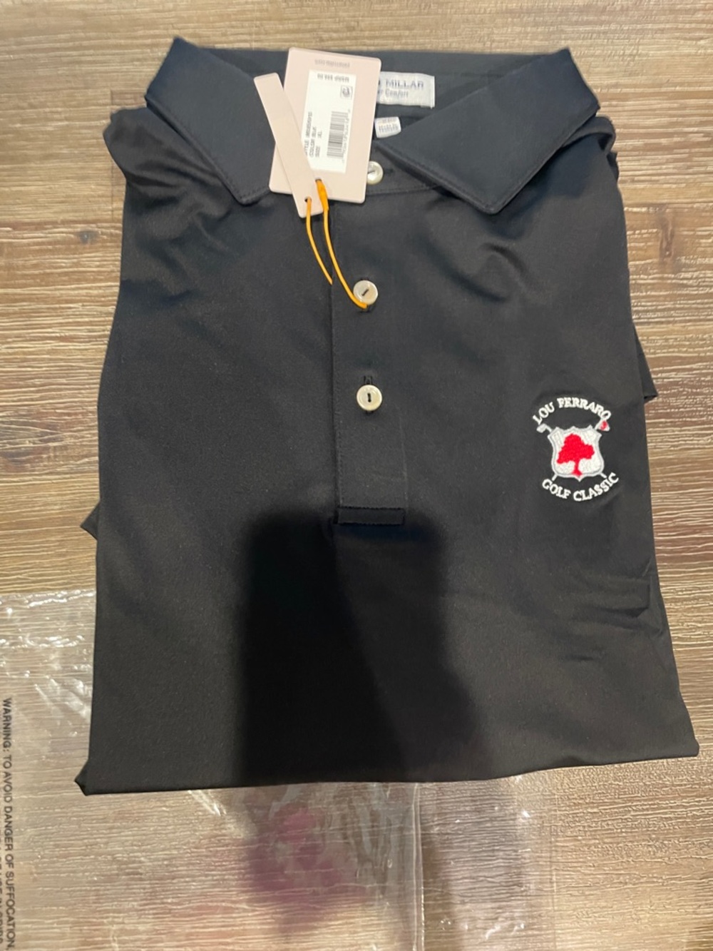 Peter Millar Black Short-Sleeve Polo with Golf Crest XL NWTS